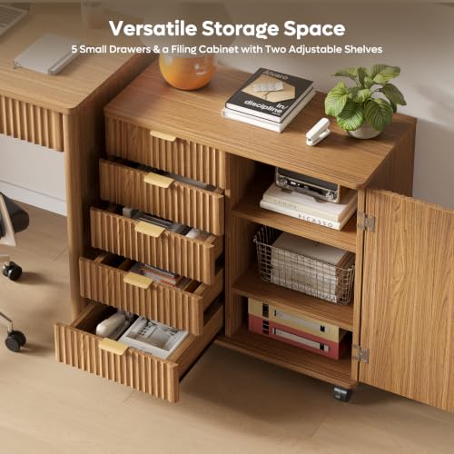 Bestier Office Storage Cabinet with 5 Drawer Adjustable Shelf, Brown - color: Brown