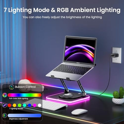 360°Rotating Laptop Stand with RGB Lights, Fits 10-16"Laptops MacBooks | Adjustable Multi-Angle Ergonomic Laptop Stand, Foldable Portable for Home Office, Fits MacBook Air Pro Dell HP Laptops - color: RGB-Black