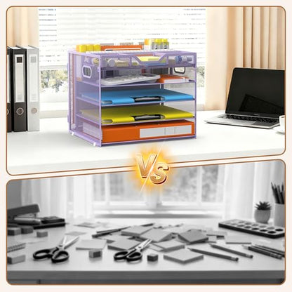 Docnest 5 Tier Desk Organizer with Hanging File Folder Holder&Tray, Purple - color: Purple, size: 12.6" x 11.8" x 10.3"