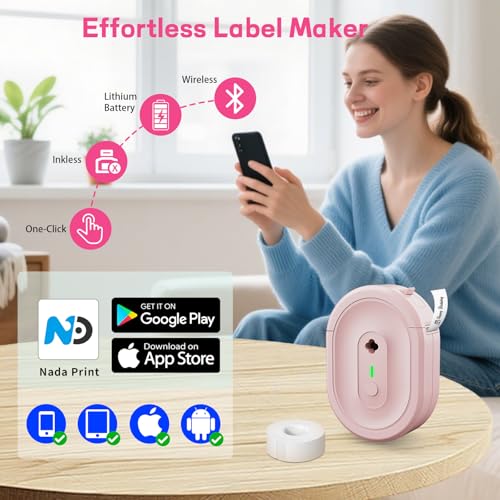 Label Maker Machine with 1 Tape N12 Bluetooth Label Printer, Pink - color: Pink