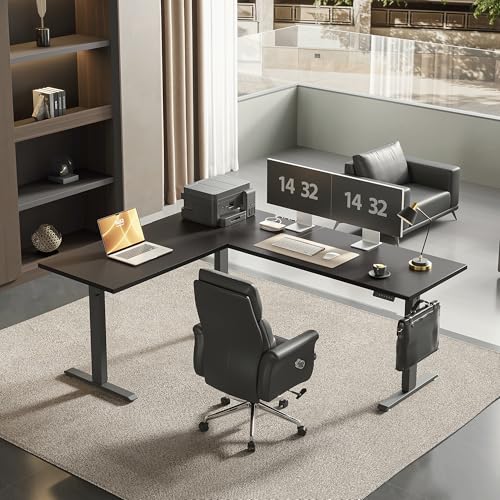 Agilestic 73 x 61 Inch L Shaped Electric Standing Desk, Black - color: Black, size: 73x61 Inch