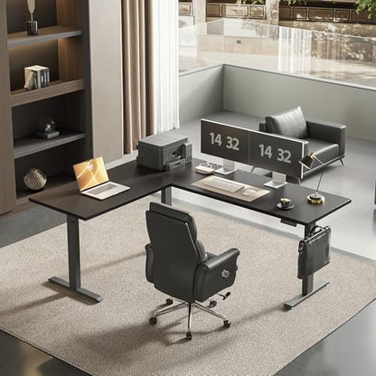 Agilestic 73 x 61 Inch L Shaped Electric Standing Desk, Black - color: Black, size: 73x61 Inch