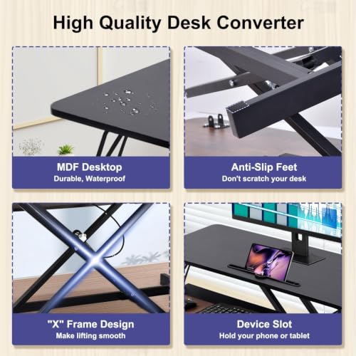 38-inch Standing Desk Converter, Height Adjustable 5.9-18.9in - color: Black