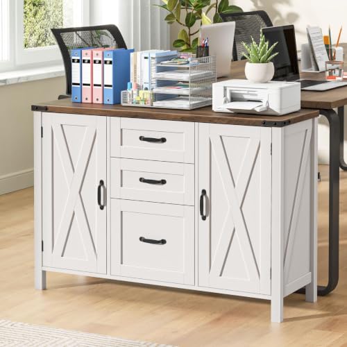Vabches File Cabinet with 3 Drawers Fits Files Letter/A4 Size, Rustic White - color: Rustic White