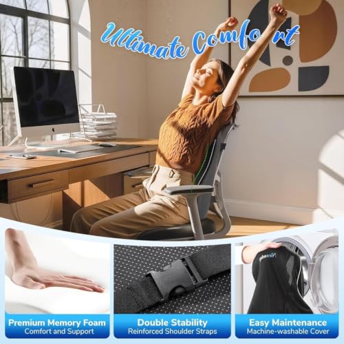 Niceeday Lumbar Support Pillow for Office Chair Car Back Support Pillow, Memory Foam Gaming Chair Desk Chair Back Cushion for Lower Back Pain Relief, Ergonomic Back Rest,Office Home Essentials - size: Full Back 3D-16'*18'*5'