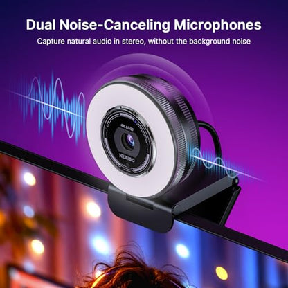 NexiGo N680E Pro 4K Webcam with Ring Light, PDAF Autofocus, 1080p 60FPS, Dual Noise-Canceling Mics, Privacy Shutter, USB Plug-and-Play for Zoom, Teams, Twitch, Google Meet - style: 4K Webcam with Light