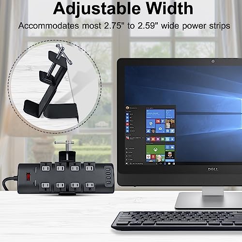 Desk Clamp for Power Strip - Removable Holder for Desk Edge - Sturdy Table Mount - Fits 2.55" to 4.13" Width - Black - size: Large
