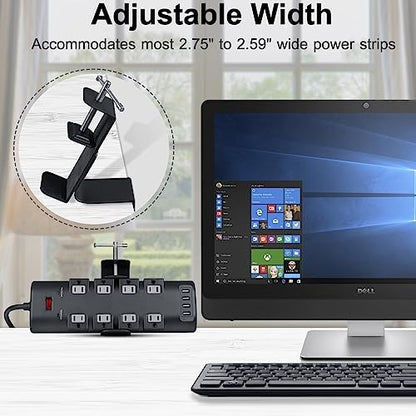 Desk Clamp for Power Strip - Removable Holder for Desk Edge - Sturdy Table Mount - Fits 2.55" to 4.13" Width - Black - size: Large