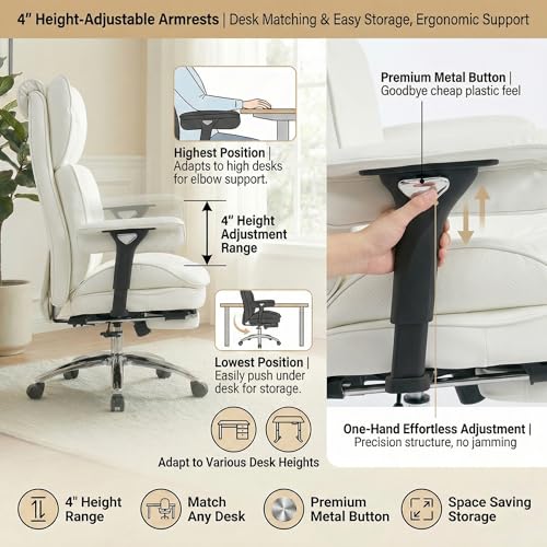 Big & Tall Office Chair, 400lbs Executive Chair with Footrest, White - color: White