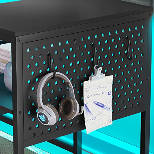 SEDETA L Shaped Gaming Desk, Reversible Computer Desk, Gaming Desk with Power Outlets & LED Strip, Monitor Shelf, Keyboard Tray, Pegboard and Storage Shelves for Home Office, Black - color: Black