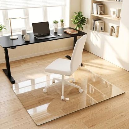 Tempered Glass Chair Mat for Hardwood Floor & Low Pile Carpet, 36" x 48" Heavy Duty Office Chair Mat with Non-Slip Pads, Scratch Resistant Floor Protector for Home Office - size: 36" x 48"
