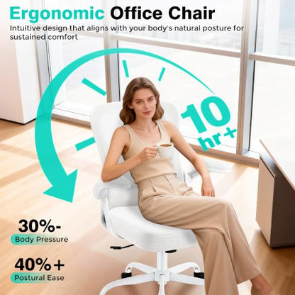 AreShark Office Chair - Ergonomic Breathable Mesh Desk Chair with Adjustable Lumbar Support and Flip-up Armrests - Executive High Back Rolling Swivel Comfortable Computer Gaming Chair for Home Office - color: White