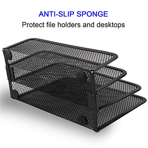 Desk Mail Organizer, File Holder Letter Sorter with 3 Vertical Upright Metal Mesh Compartments Document, Filing, Folders, Mail, Paper Organizer for Home or Office Desktop (2PCS)