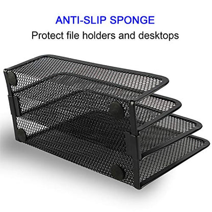 Desk Mail Organizer, File Holder Letter Sorter with 3 Vertical Upright Metal Mesh Compartments Document, Filing, Folders, Mail, Paper Organizer for Home or Office Desktop (2PCS)