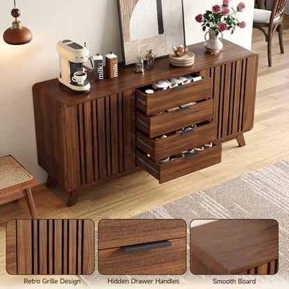 ONBRILL Sideboard Buffet Cabinet with Storage, Fluted Kitchen Cabinet - color: Walnut