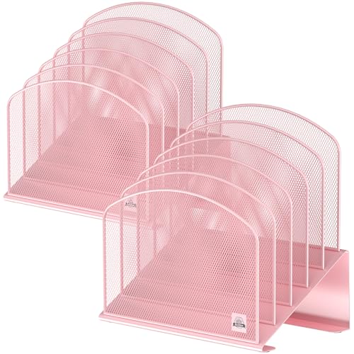 Delifox Inclined Desk File Organizer,Vertical File Folder Holder Stand Metal Rack File Sorter for Office Classroom Desktop Organization (2, Pink, 5) - color: Pink, size: 2Pack