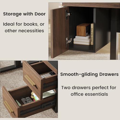 61'' x 25.5'' Electric Standing Desk with 2 Drawers, Dual Cup Holders