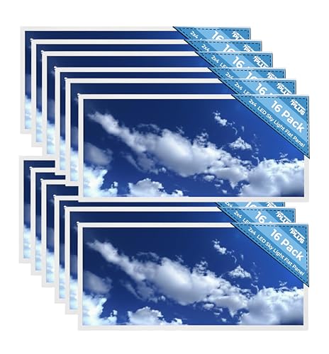 2x4 LED Sky Light Flat Panel, 72W, 9000 Lumens, 6500K Cool White, 0-10V Dimmable Recessed Drop Ceiling Lights, Lay in Fixture for Office & Commercial, 120-277V, ETL Listed (16 Pack) - size: 2x4 - 16 Pack