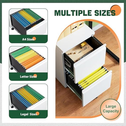 GarveeHome Heavy-Duty 2-Drawer Metal Filing Cabinet with Lock White - size: 26.18"H-2 Drawers