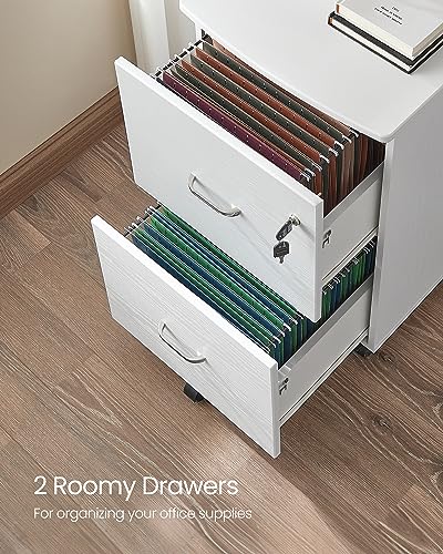 VASAGLE 2-Drawer File Cabinet, Small Rolling, Locking, Printer Stand - color: Snow White, size: with Lock