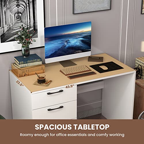 GIANTEX White Computer Desk with 4 Large Drawers, Home Office Laptop PC Desk, Writing Table, Modern Computer Workstation for Bedroom Study Room