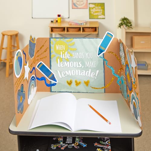 Really Good Stuff - 163200BL Standard Privacy Shields for Student Desks – Set of 12 - Matte - Study Carrel Reduces Distractions - Keep Eyes from Wandering During Tests, Blue with School Supplies Pattern | Ages 4+, PreK+, Create a Distraction-Free Learning