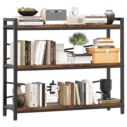 3 Tier Bookshelf 39.37" Width, Dorm Desk Hutch, Desk Shelf, Long Industrial Bookcase, Wooden Large Book Shelf for School Home Living Room Bedroom Office Storage(Vintage) - color: Vintage, size: 3 Tier - 39.4" W