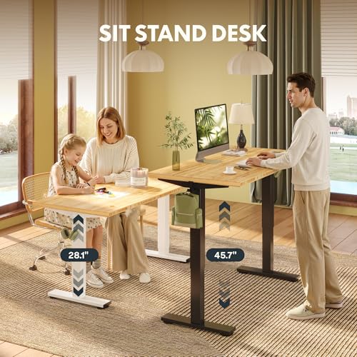 FLEXISPOT 55" x 28" Solid Bamboo Standing Desk, White Frame | Real Bamboo Desktop with Natural Grain, Durable & Sustainable, 176 LBS Capacity, Home Office and Multi-Monitor Setups - color: White Frame, size: 55"x28"