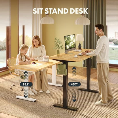 FLEXISPOT 48" x 24" Solid Bamboo Standing Desk, White Frame | Real Bamboo Desktop with Natural Grain, Durable & Sustainable, 176 LBS Capacity, Home Office and Multi-Monitor Setups - color: White Frame, size: 48"x24"