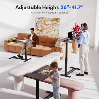FLEXISPOT H7 32" Pneumatic Height-Adjustable Overbed Table with Wheels - color: Mahogany, size: Large