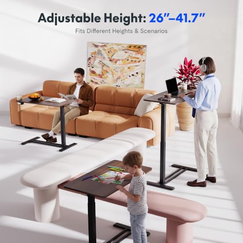 FLEXISPOT H7 28" Pneumatic Height-Adjustable Overbed Table with Wheels - color: Mahogany, size: Small