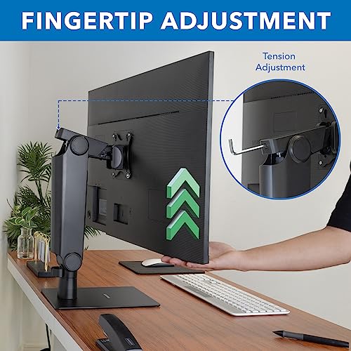 Mount-It! Freestanding Single Monitor Arm 17" to 32", Height Adjustable, Tension Adjustable Spring Mechanism Monitor Stand, Max VESA 100x100, Swivel, Rotation, Instant Height Adjustment, Black