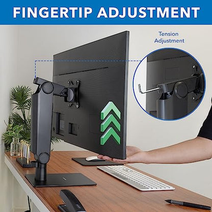 Mount-It! Freestanding Single Monitor Arm 17" to 32", Height Adjustable, Tension Adjustable Spring Mechanism Monitor Stand, Max VESA 100x100, Swivel, Rotation, Instant Height Adjustment, Black