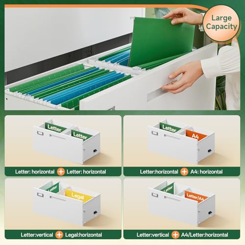 2 Drawer File Cabinet with Lock,Metal Lateral Filing Cabinet for Home Office,Hanging Letter/Legal/A4 Size (White, H27.95×W28.35×D15.74) - color: White, size: 16"D x 28.4"W x 28.0"H
