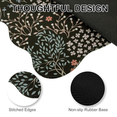 L-SPOUTTO Black Mouse Pad,Scalloped Desk Mat XXL Botanical Gaming Mousepad | 35.4x15.7in Large Non-Slip Base Keyboard Pad Waterproof Desktop Mat for Laptop Computer Game Home Office,Seamless Plants - color: Plants
