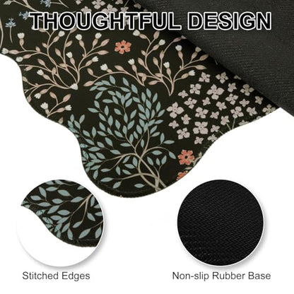 L-SPOUTTO Black Mouse Pad,Scalloped Desk Mat XXL Botanical Gaming Mousepad | 35.4x15.7in Large Non-Slip Base Keyboard Pad Waterproof Desktop Mat for Laptop Computer Game Home Office,Seamless Plants - color: Plants