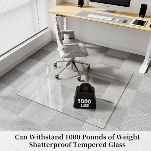 Glass Chair Mat 48" x 48" Tempered Glass Office Chair Mat - color: Transparent, size: 48" x 48"