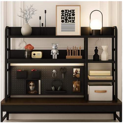 Desktop Bookshelf, pegboard Storage and Organization Rack, Dorm Desk Shelf, Desk Hutch, Desktop Storage for Office, Study, Student Display Rack,Desktop Shelves (Black 45.3" Lx9.9 Wx37 H) - color: Black, size: 45.3"Lx9.9"Wx37"H