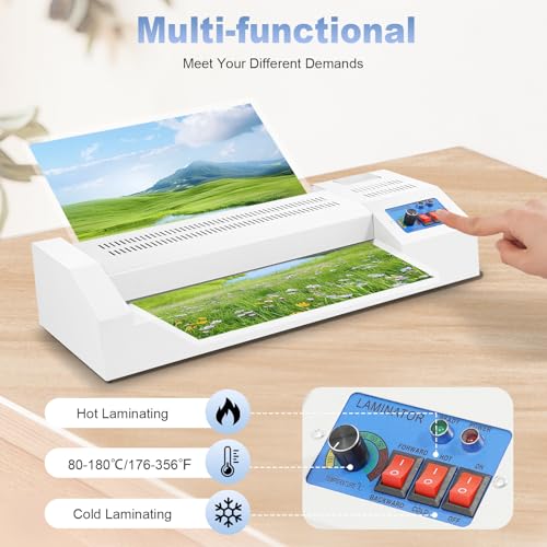 12.6 Inch Laminator Machine Warm Up Cold Thermal Lamination Machine for A3/A4 Paper, 110V 600W Electric Thermal Laminator No Bubbles Laminating Machine for Office Home