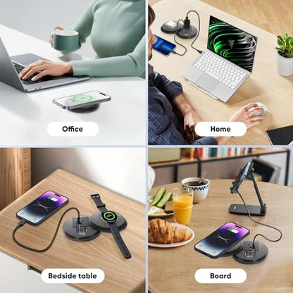 Desk Power Strip with 15W Wireless Charger, PD 20W USB-A, QC 3.0 USB-C Fast Charging Embedded Power Outlet, Recessed Power Outlet with AC outlets and 6FT Cord - color: black