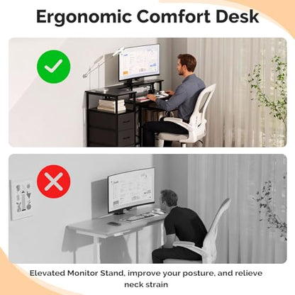 VINGLI 47" L-Shaped Gaming Desk, Fabric Drawers, Storage Shelves - color: Black, size: 47 Inch