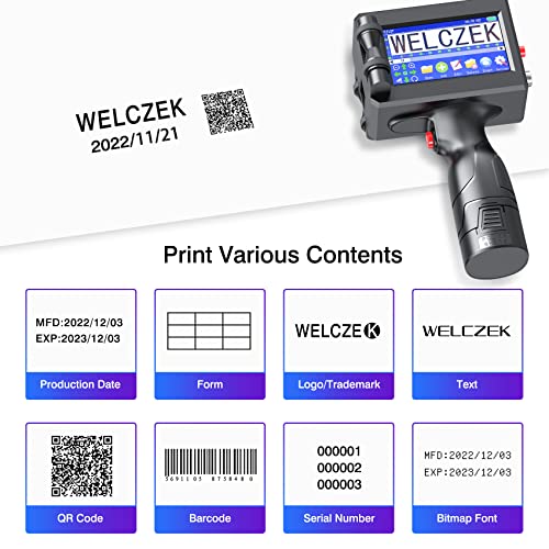 TIJ127 Handheld Inkjet Printer with 4.3Inch Touch Screen | Portable, Quick Drying Handheld Inkjet Printer, For Barcode Text Logo QR Code Batch Number, Support 25 Languages