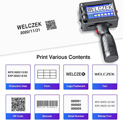 TIJ127 Handheld Inkjet Printer with 4.3Inch Touch Screen | Portable, Quick Drying Handheld Inkjet Printer, For Barcode Text Logo QR Code Batch Number, Support 25 Languages