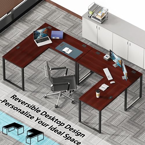 SHW 55 x 60 Commercial-Grade L-Shape Corner Office Computer Desk, Cherry | 10-Year Limited Warranty - color: Cherry