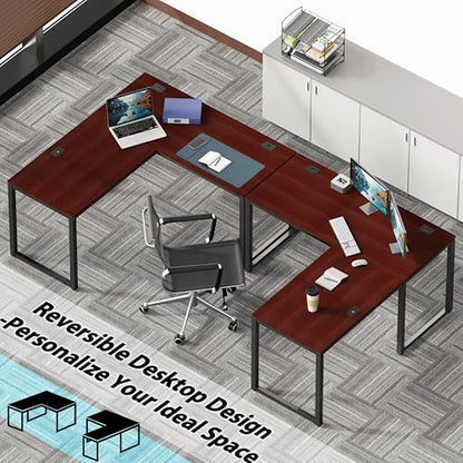 SHW 55 x 60 Commercial-Grade L-Shape Corner Office Computer Desk, Cherry | 10-Year Limited Warranty - color: Cherry