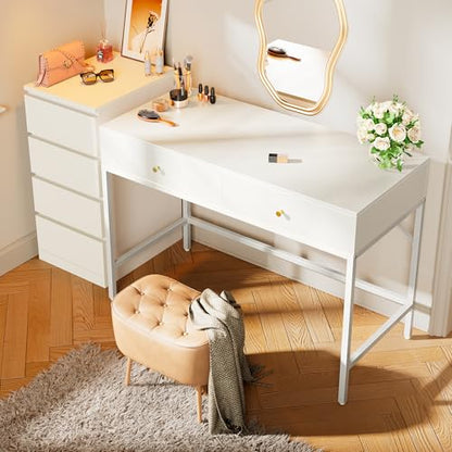 SUPERJARE White Vanity Desk with Drawers, 47 inch Computer Desk - color: White, size: 47 inch