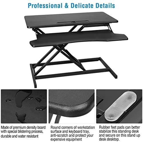 Adjustable Height Standing Desk Converter Workstation, Sit Stand Dual Monitor, Desktop Computer & Laptop Desk Riser With Keyboard Tray & Phone/Tablet Slot, 32’’ Wide & Supports Up To 44LBS