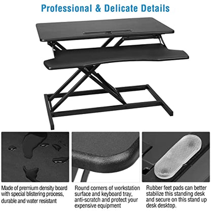 Adjustable Height Standing Desk Converter Workstation, Sit Stand Dual Monitor, Desktop Computer & Laptop Desk Riser With Keyboard Tray & Phone/Tablet Slot, 32’’ Wide & Supports Up To 44LBS