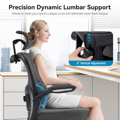 AreShark Ergonomic Office Chair, Desk Chair with Adjustable Lumbar Support | High Back Breathable Mesh Computer Chair with Adjustable Headrest,Hanger,Flip Up Armrest and Rocking Function for Home Office - color: Dark Gray