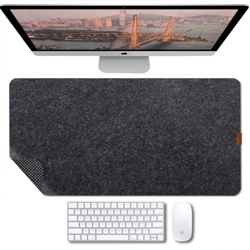 Bright Stone Felt Desk Mat,Non-Slip Mouse Pad, 35.4"x15.7" Office Supplies Desk Protector, Desk Accessories for Home and Office (Black) - color: Black, size: 35.4"x15.7"
